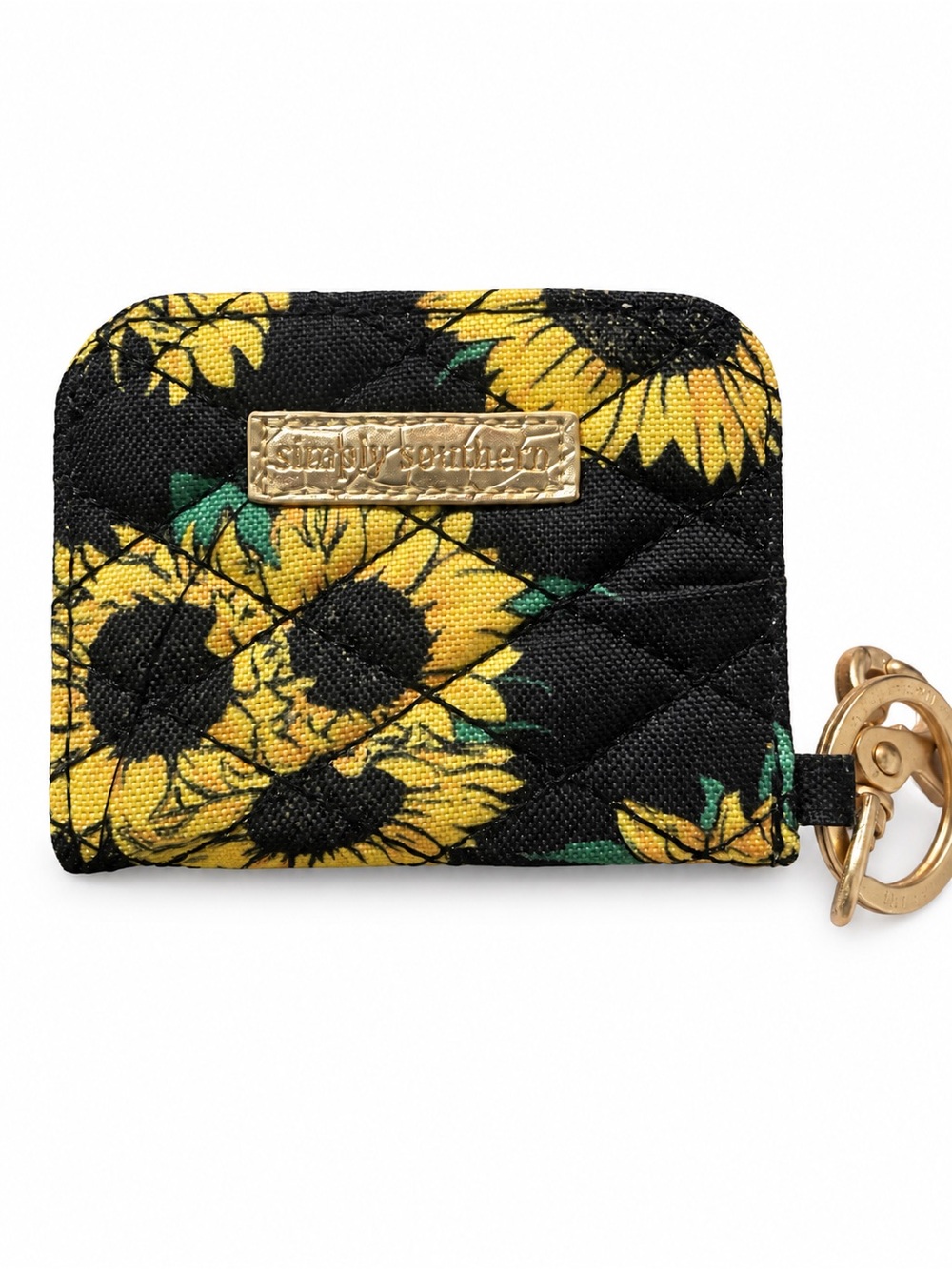 Simply Southern Sunflower Keychain ID Snap Wallet Card Holder Black Yellow